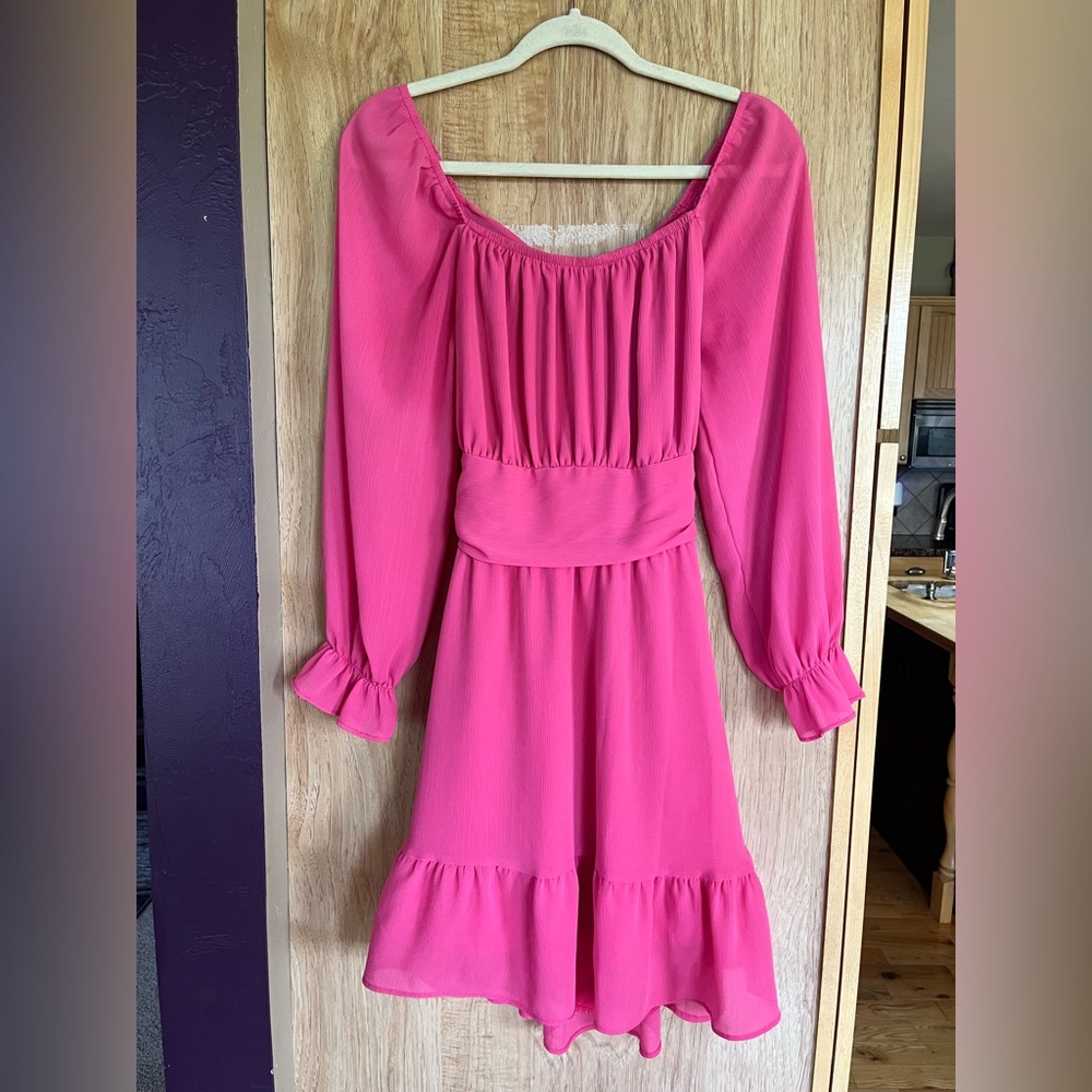 Pink Long Sleeve Scoop Neck or Off shoulder Sundress